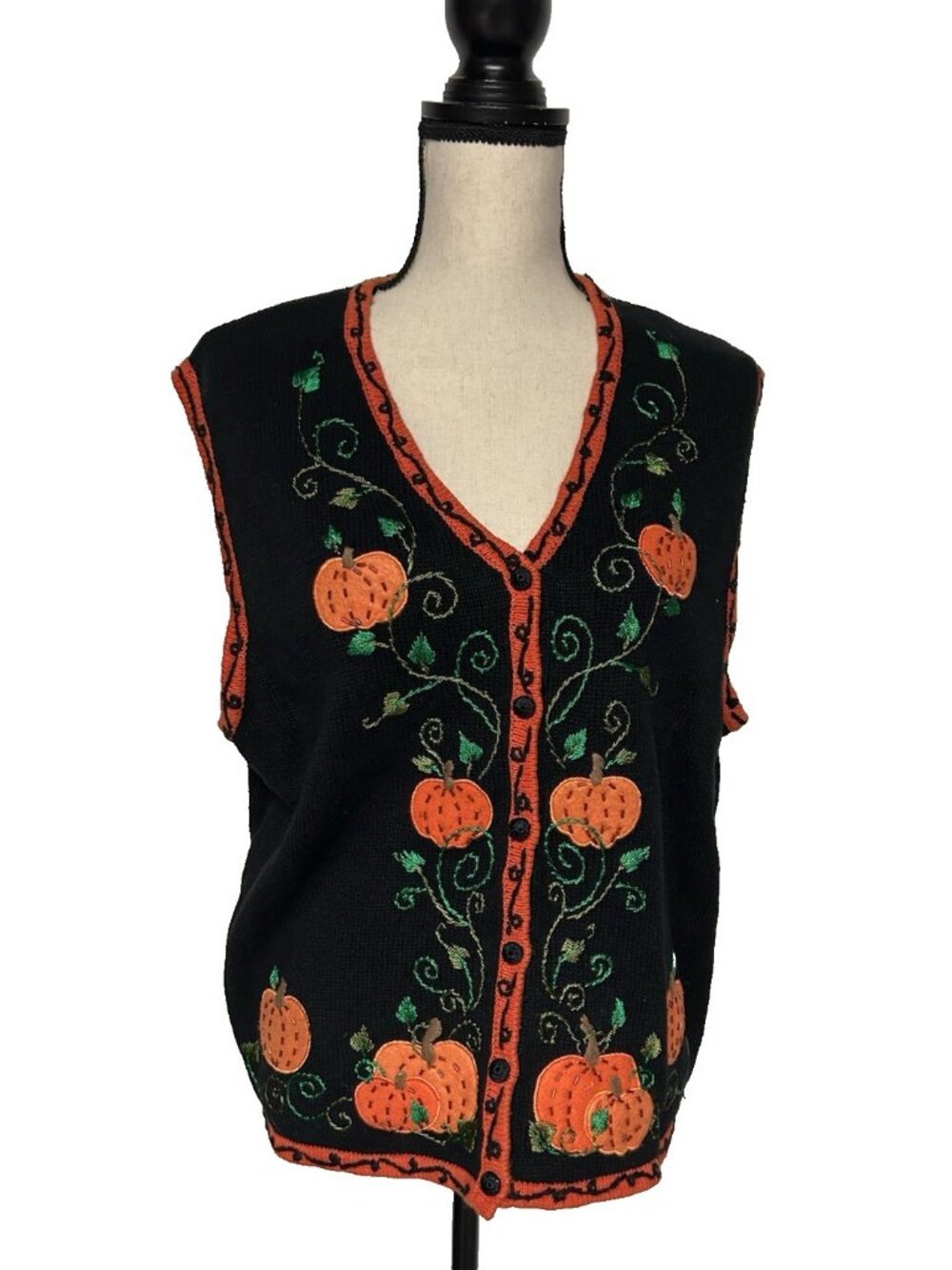 Designers Originals Studio Treat Halloween Sweater Vest Sleeveless Pumpkins Vine